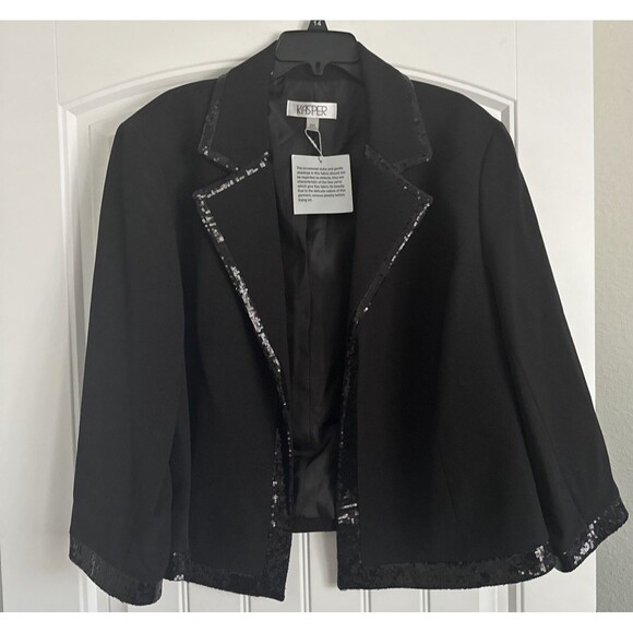 Kasper Women's Plus Size Sequin Tipped Open-Front Blazer Topper Jacket Black 22W - Picture 4 of 10